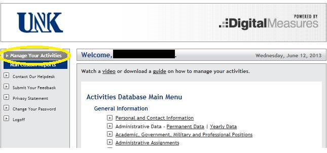 Select Manage Your Activities