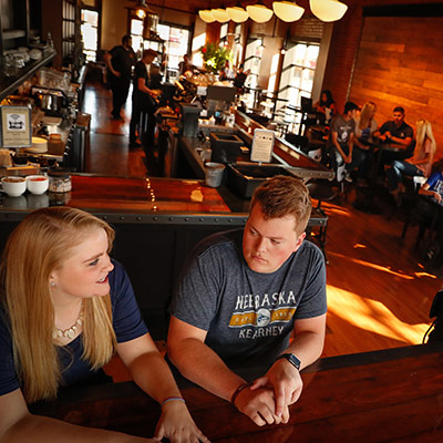 Students hanging out a local restaurant