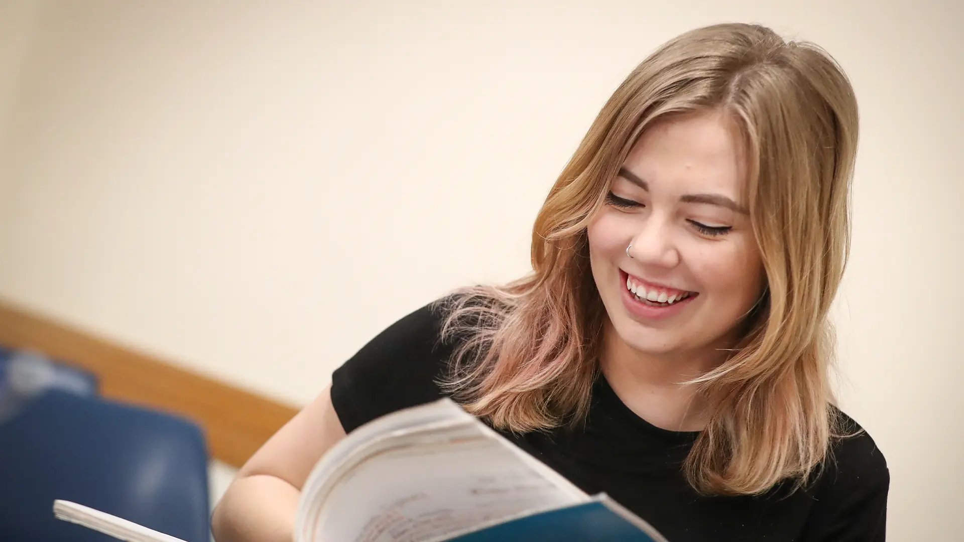 a student reads a book