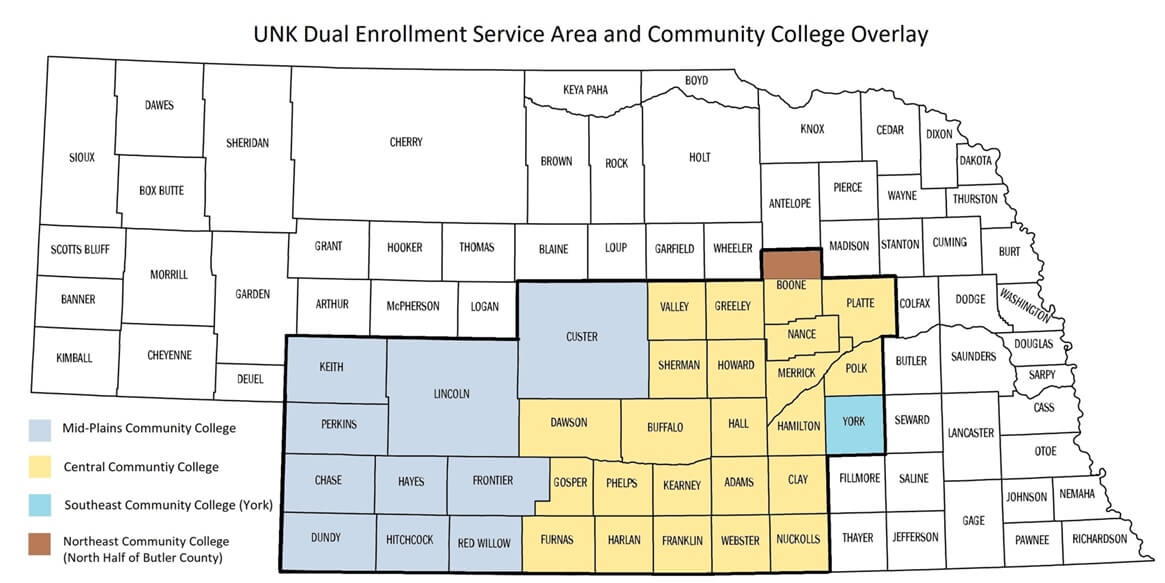 Map of UNK dual enrollment service area 