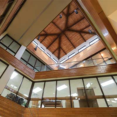 a shot of the stairwell atrium in the Calvin T Ryan library