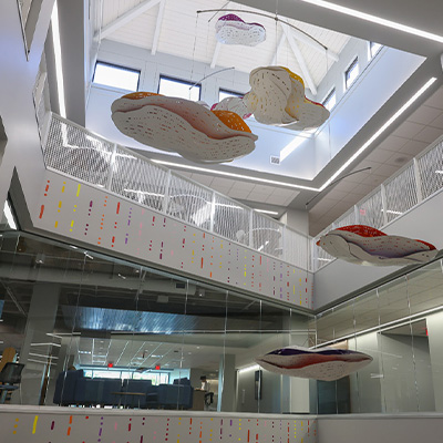 a shot of the stairwell atrium in the Calvin T Ryan library