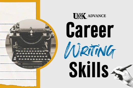 a unk banner over a photo of a typewriter