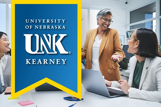 a unk banner over a stock image of workers in an office