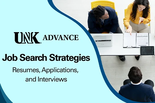 a unk banner over a stock image of office workers