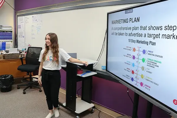 a teacher lectures in front of a class