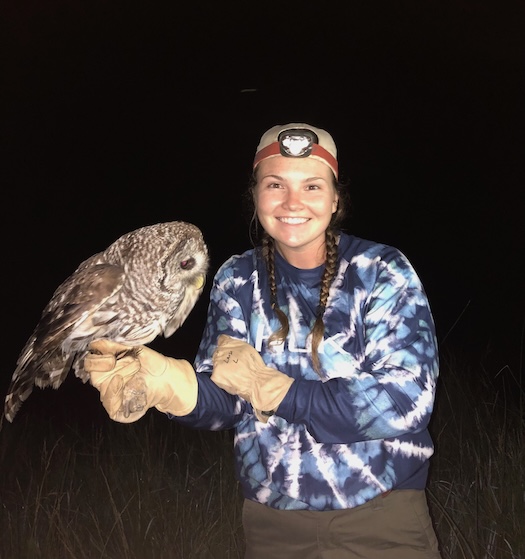 student aiding a falcon