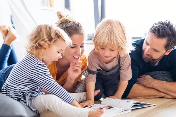 a family reads books together