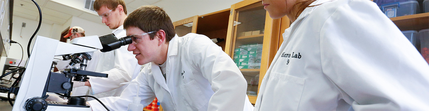 Students using microscope in Bruner Hall Lab