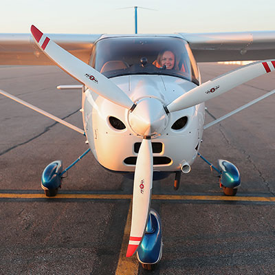 Student in airplane