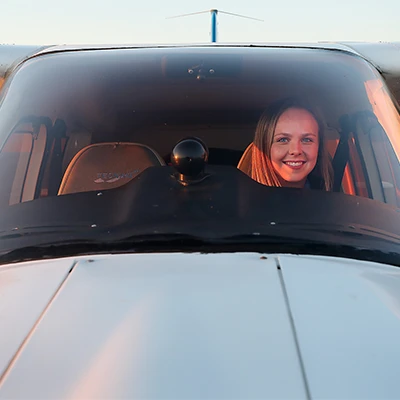 Student in airplane