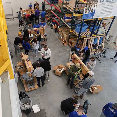 overhead shot of students at work in an ID lab