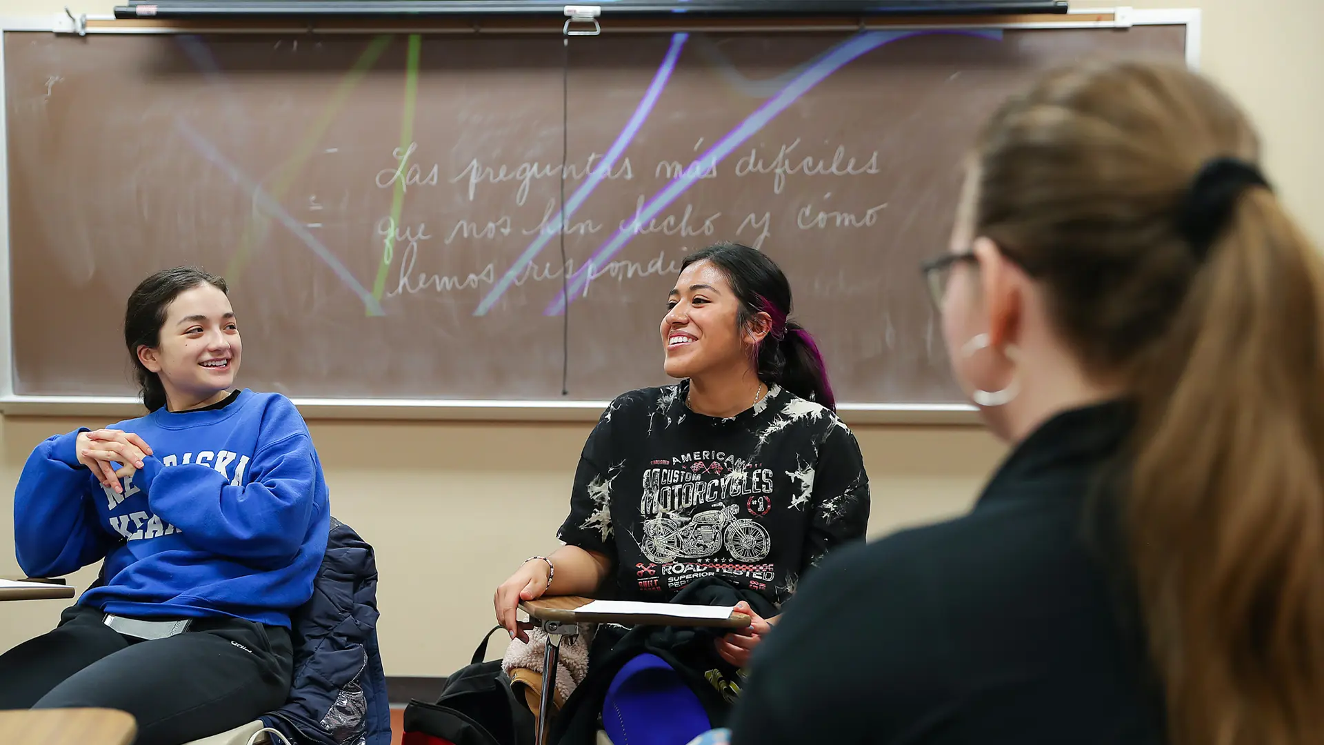 students sit in a spanish class