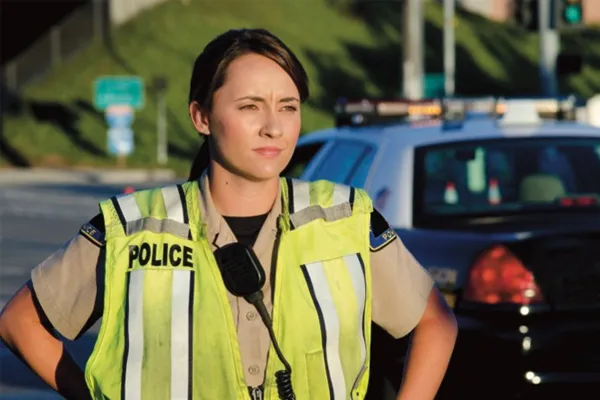 stock photo of a police officer wearing a safety vest