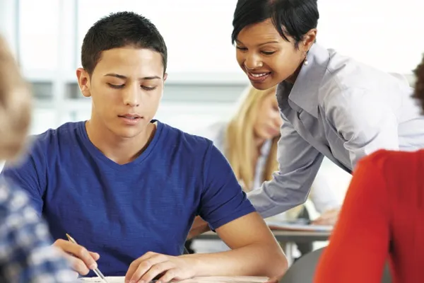 stock photo of a student and teacher