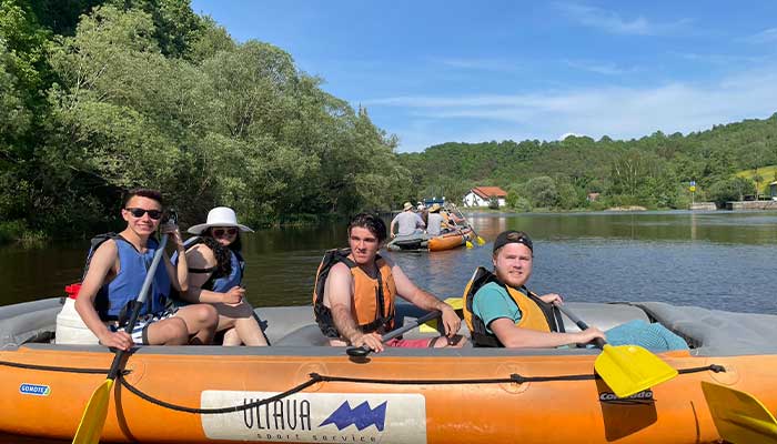 Uriel enjoying whitewater rafting in Europe as a part of Study Abroad Program