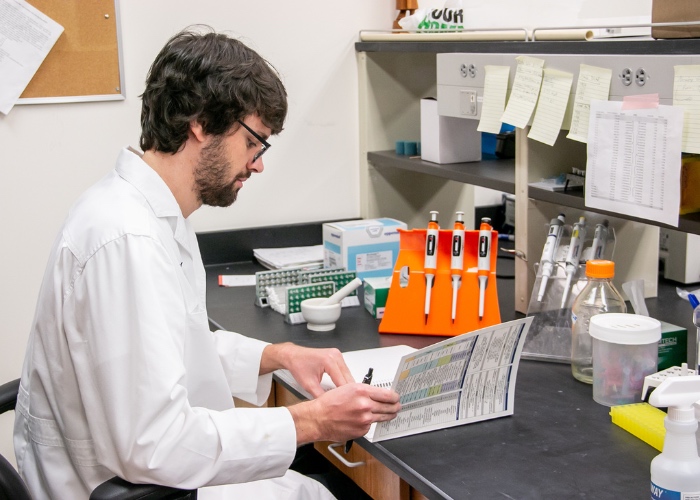 Student in biology lab.