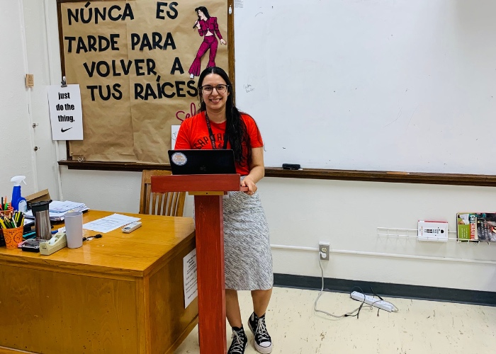 Spanish Teacher in classroom.