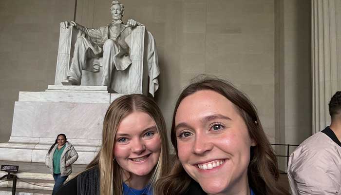 Shayli and Emily in front of Lincoln Memorial 