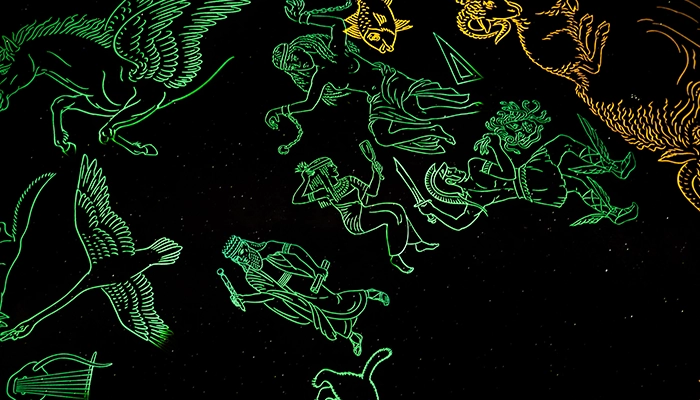 constellations outlined on the planetarium dome