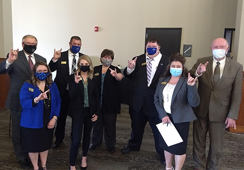 Leadership UNK class outside a board of regents meeting