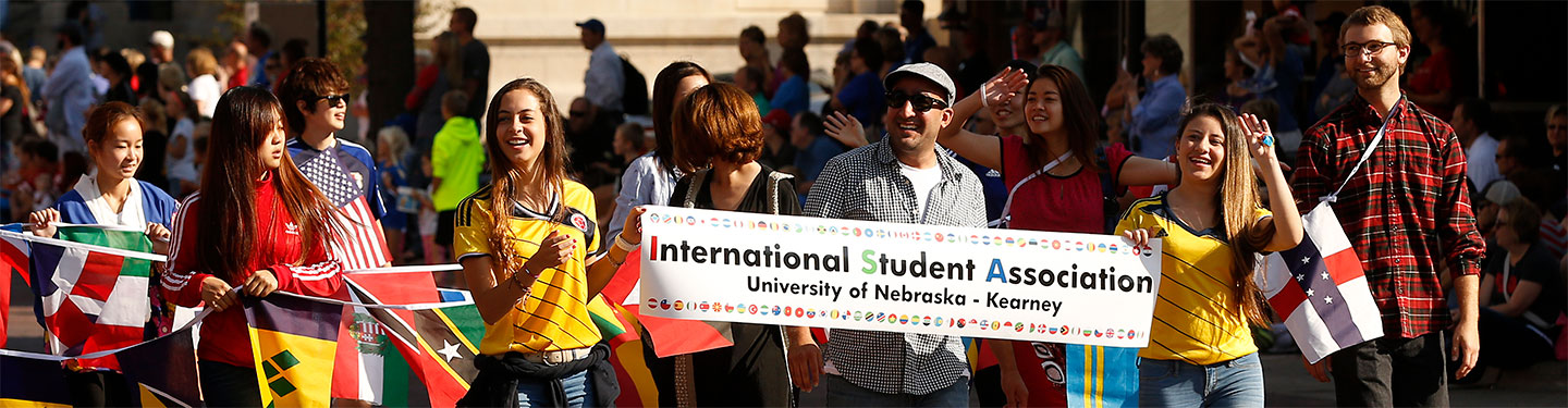 International Student Association marching in parade