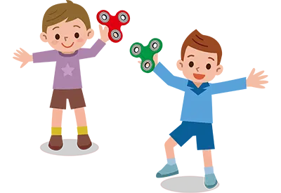 Cartoon of two children playing with fidget spinners.
