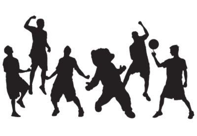 silhouettes of people playing basketball