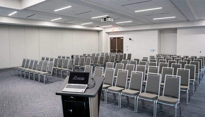 image of the gala north room with rows of chairs set up