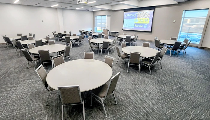 image of the gala south conference room with tables and chairs set up