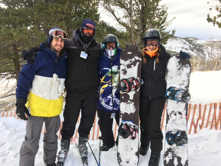 Jake, Michael, Jacob, and Jaime at the top of the mountain at Snowy Range Ski Resort