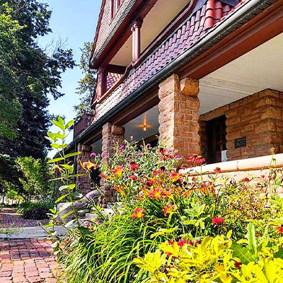 flowers outside the frank house