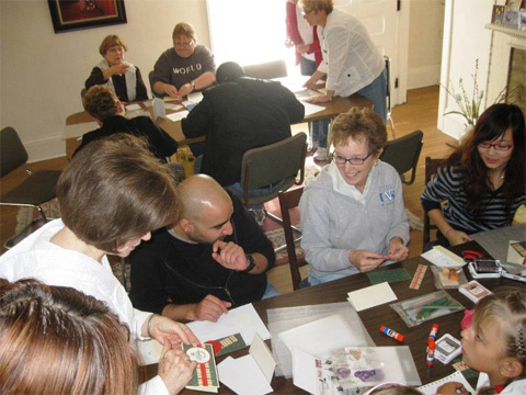 Volunteers making cards