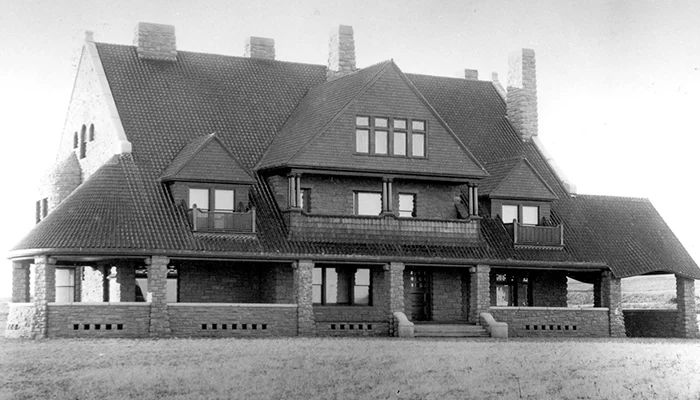 a black and white archival photo of the frank house