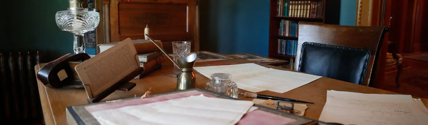 close up shot of a desk inside the frank museum