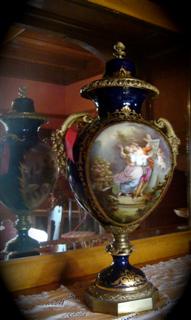 This urn, dated 1774, was produced by the national porcelain factory of France located at Sèvres near Versailles. Mrs. Edna Basten Donald, the daughter of the Franks’ family physician, returned the urn to the house, along with many other pieces. She said it was George's favorite possession. The urn was originally located in Mr. Frank's library and can be seen in a photo of the library taken in 1892
