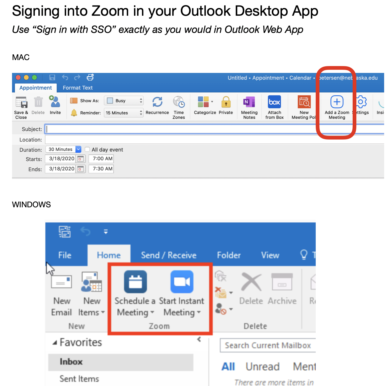 Zoom Login for Outlook Client