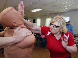 Female practicing self defense