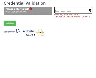 animated gif showing a cedid number being typed into the validation field 