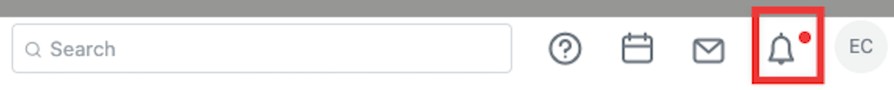 Notification bell icon highlighted in the top navigation bar.