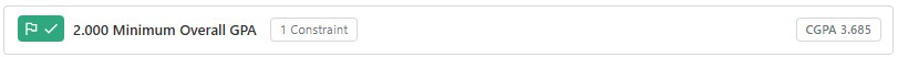 Milestone example Constraint setting showing a 2.000 minimum overall GPA requirement and current CGPA of 3.685.