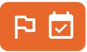 A orange rectangle with a white flag, and calendar icon.
