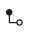 A black line in a right squared angle, a solid circle on the top, and a unfilled in circle to the left.