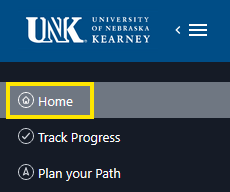 UNK University of Nebraska at Kearney website navigation menu with Home highlighted.