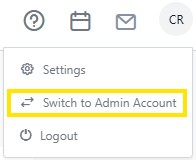 Dropdown menu with the “Switch to Admin Account” option highlighted in yellow.