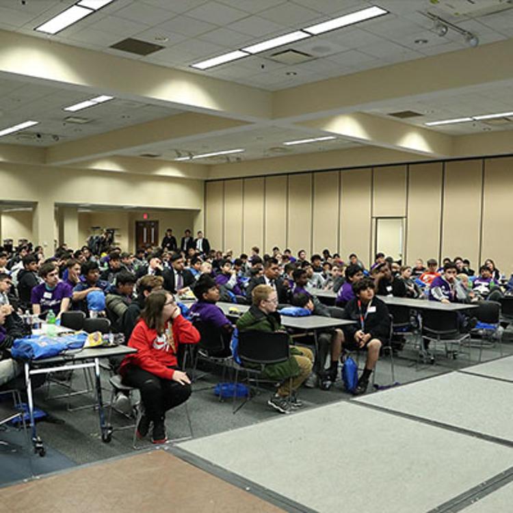 Students gathered in conference room