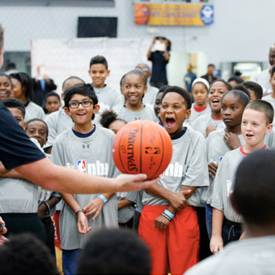 kids learning about basketball