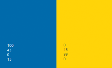 a color swatch showing the power of the herd light blue and light yellow colors
