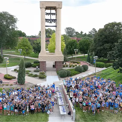 image of students posing together at a welcome home event