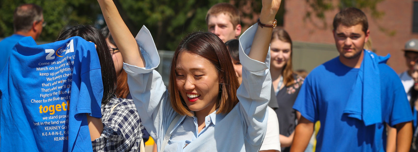 Students walking int he Freshman class parade